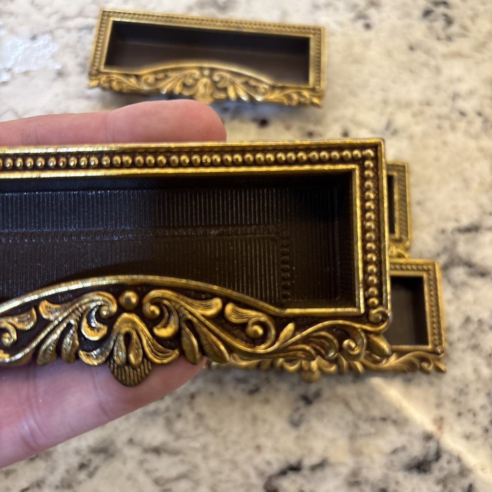 8 VTG Vcr Italy Brass Label Holder Drawer Pull French Provincial Rococo Hardware - Picture 13 of 16